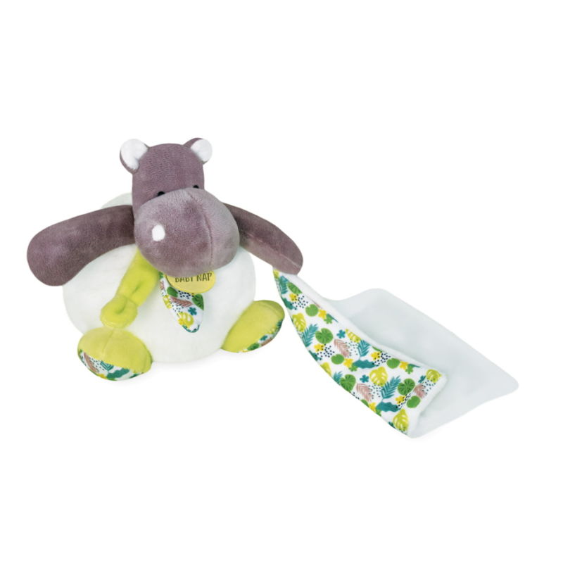  - bazile the hippo - plush with comforter green white jungle 18 cm 